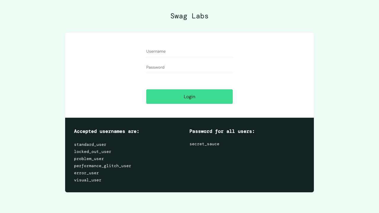 SauceDemo login page visual snapshot