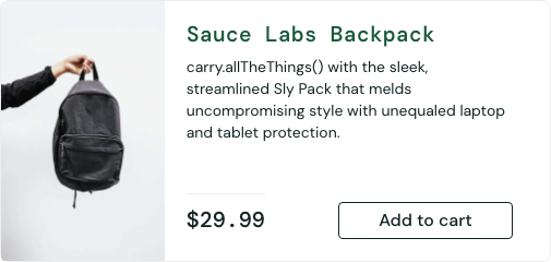 Product card component visual snapshot